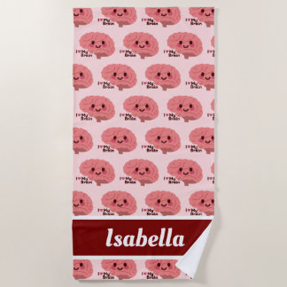 Serviette De Plage J'aime mon cerveau - mignon cerveau souriant