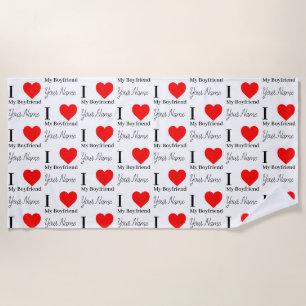 Serviette De Plage J'aime Mon Petit-ami & Coeur Rouge Personnalisé