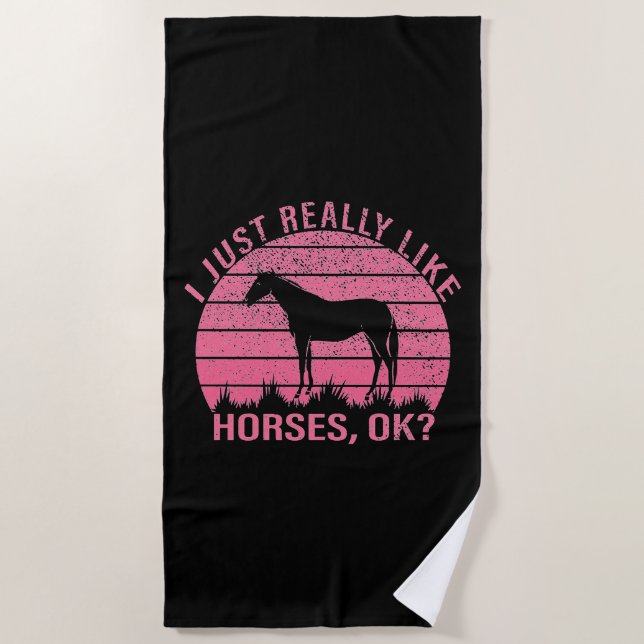 Serviette De Plage J'aime vraiment les chevaux en rose Rose (Devant)