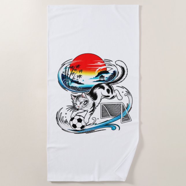 Serviette De Plage Japanese Soccer Cat Beach For Summer, Travel fans (Devant)