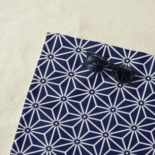 Serviette De Plage Japonais Yukata Jinbei Asanoha bleu marine