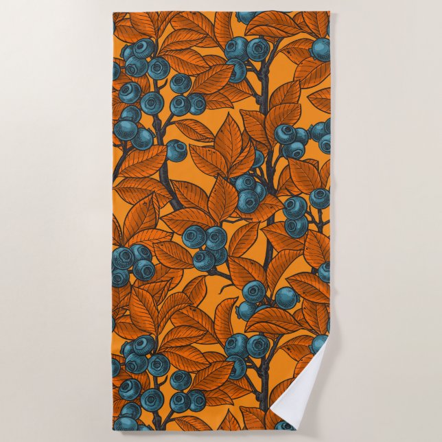 Serviette De Plage Jardin aux bleuets, bleu et orange (Devant)