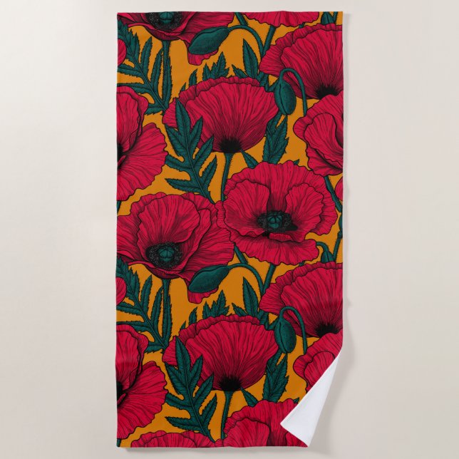 Serviette De Plage Jardin aux coquelicots rouges (Devant)