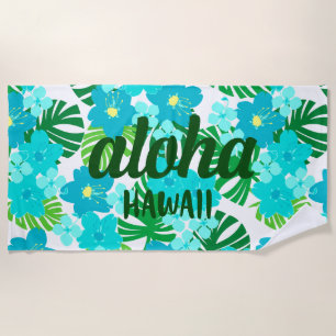 Serviette De Plage Jardin de Limahuli Vintage Hawaï Floral Turq