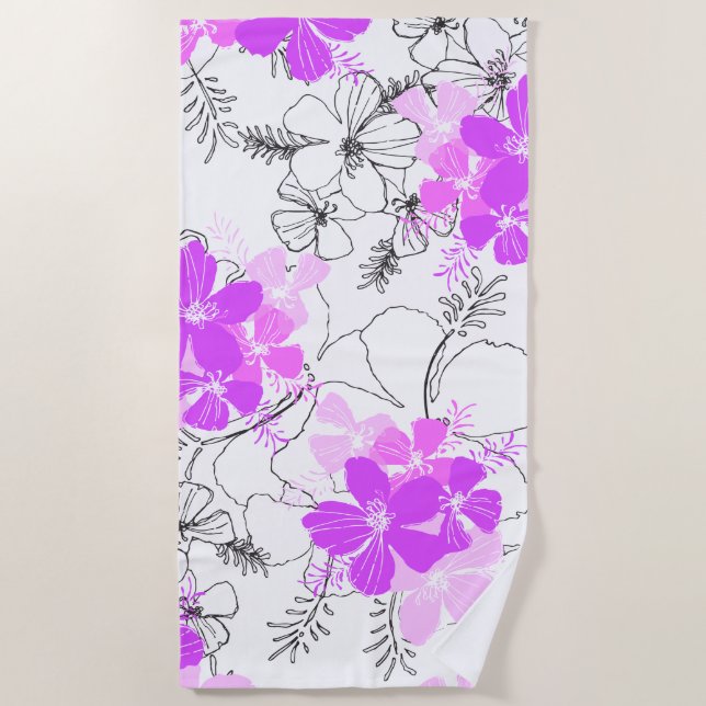 Serviette De Plage Jardin de minuit Hibiscus hawaïen Violet floral (Devant)