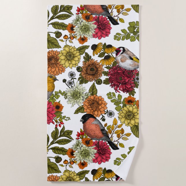 Serviette De Plage Jardin d'oiseaux et de fleurs 1 (Devant)