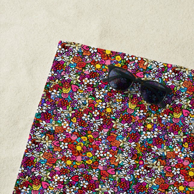 Serviette De Plage Jardin joyeux groovy (En situation)