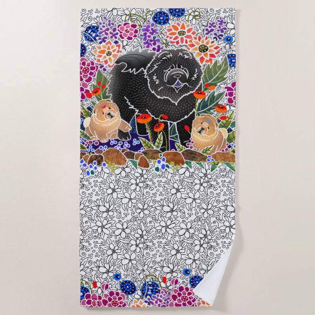 Serviette De Plage JARDIN PARTY chow plage serviette blanche arrière  (Devant)