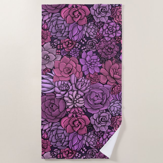 Serviette De Plage Jardin succulent en rose et violet (Devant)