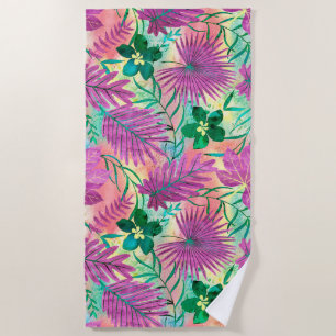 Serviette De Plage Jardin tropical hawaïen Nalani Fuchsia