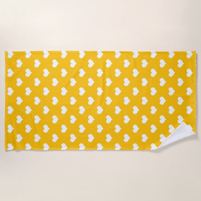 Serviette De Plage Jaune Blanc Amour Coeur Design Motif (Devant)