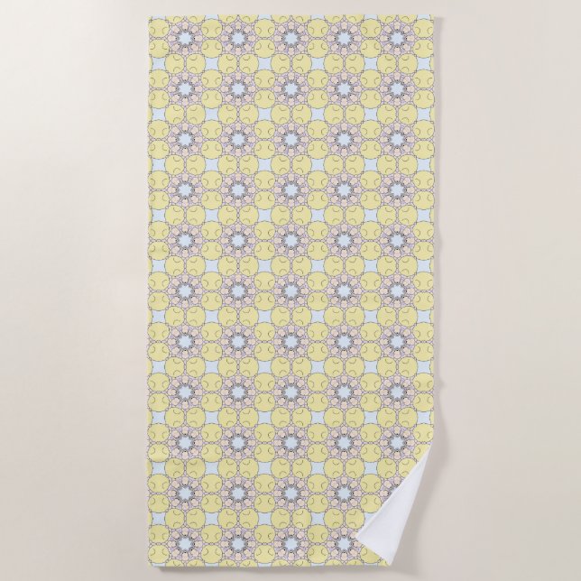 Serviette De Plage Jaune, bleu et gris à motifs géométriques  (Devant)