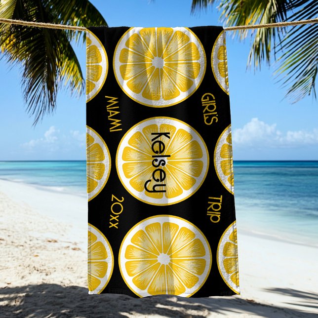Serviette de plage jaune noir tranche de citron de (Créateur téléchargé)