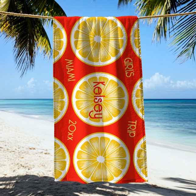 Serviette de plage jaune orange tranche de citron  (Créateur téléchargé)