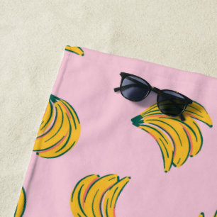 Serviette De Plage Jaune Pop Art Banana Motif sur Arrière - plan rose