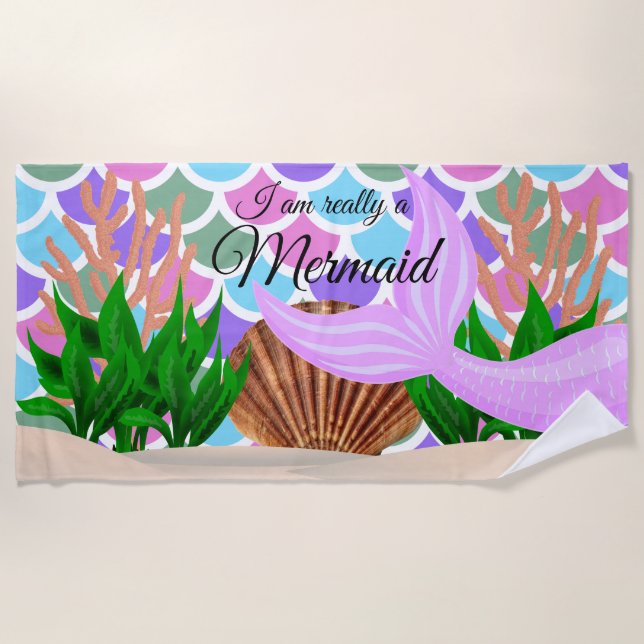 Serviette De Plage Je suis vraiment une Sirène 🧜 ‍ ♀️ dans l'océan (Devant)