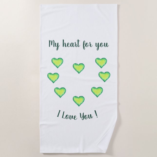 Serviette De Plage Je t'aime Cute Green and Blue Heart Birthday    (Devant)