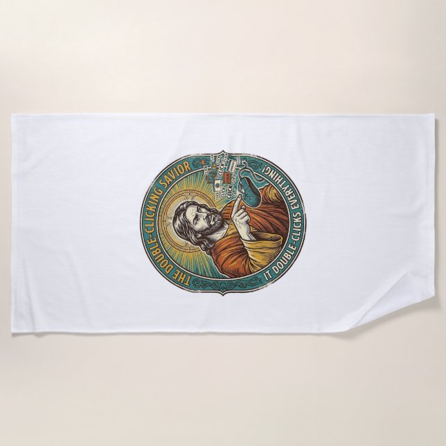 Serviette De Plage Jésus Souris Double Clic Cassée Bureau IT Tech  (Devant)
