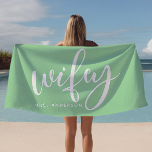 Serviette De Plage Jeune Épouse Vert Menthe Et Blanc Jeune Mariée