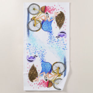 Serviette De Plage Jeune Fille Sur Un Vélo Plage Serviette Amour
