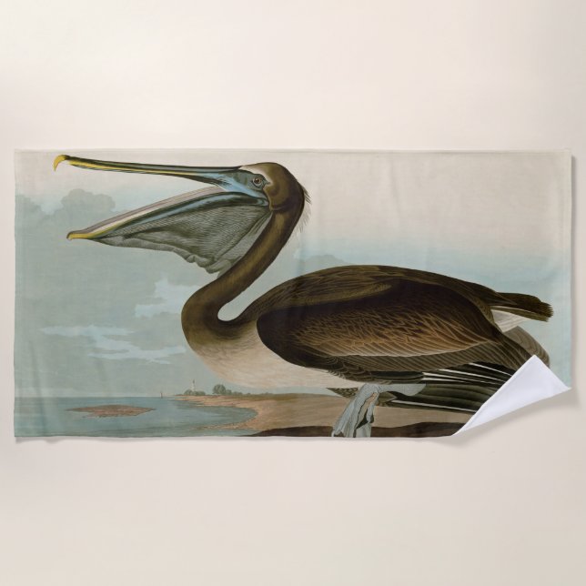 Serviette De Plage John James Audubon Peinture Pélicane Brown (Devant)