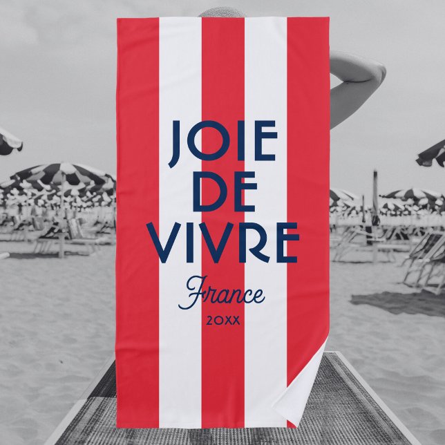 Serviette De Plage Joie De Vivre France Red Cabana Stripe Français (Créateur téléchargé)