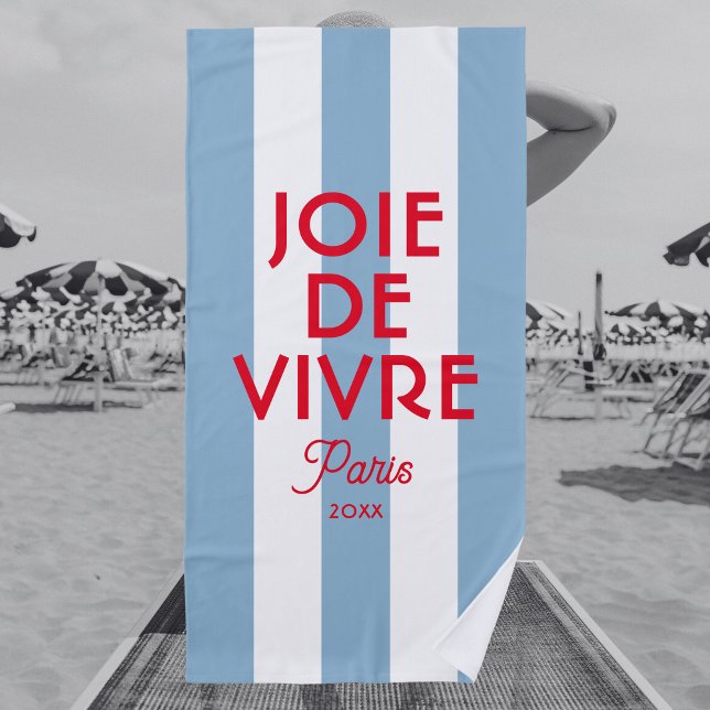 Serviette De Plage Joie De Vivre Paris French Blue Cabana Stripe (Créateur téléchargé)