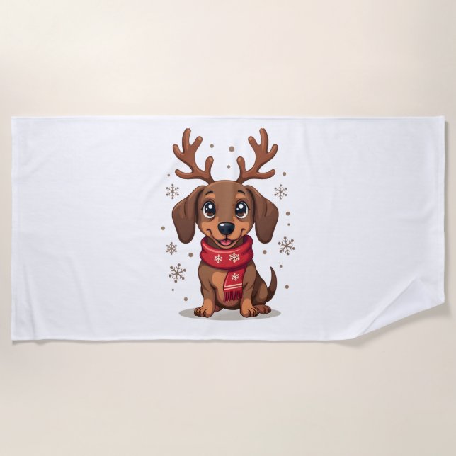 Serviette De Plage Joie d'hiver de teckel (Devant)