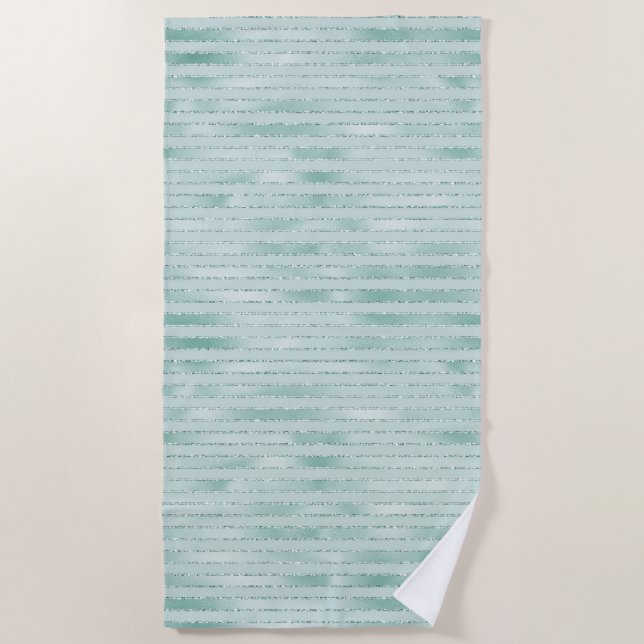 Serviette De Plage Joli Aqua Mint Glitzy Parties scintillant rayures (Devant)