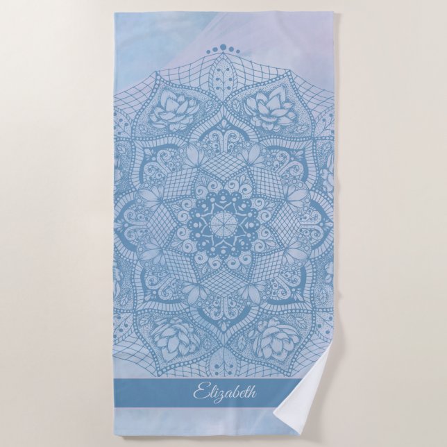 Serviette De Plage Joli bleu Sacré Lotus Fleur Fleur de fleurs Mandal (Devant)