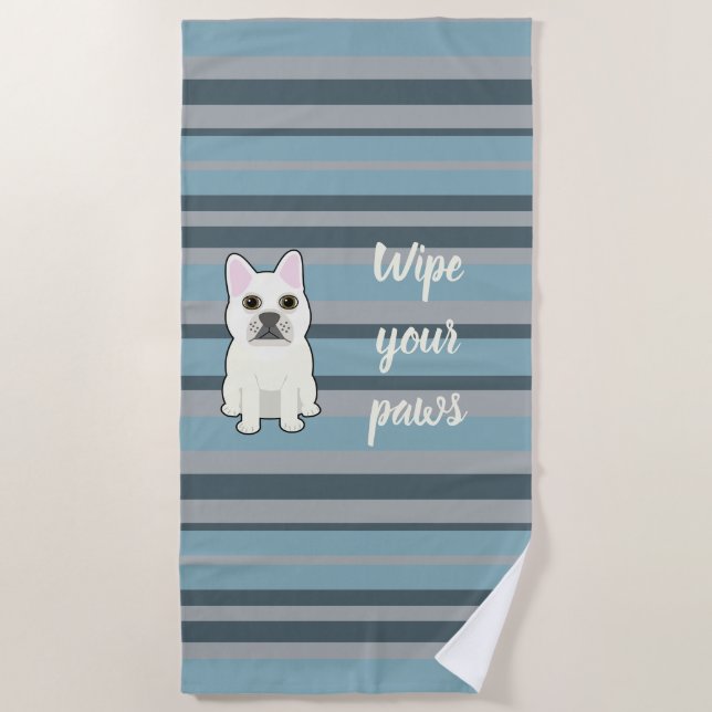 Serviette De Plage Joli Bouledogue Français rayé bleu (Devant)
