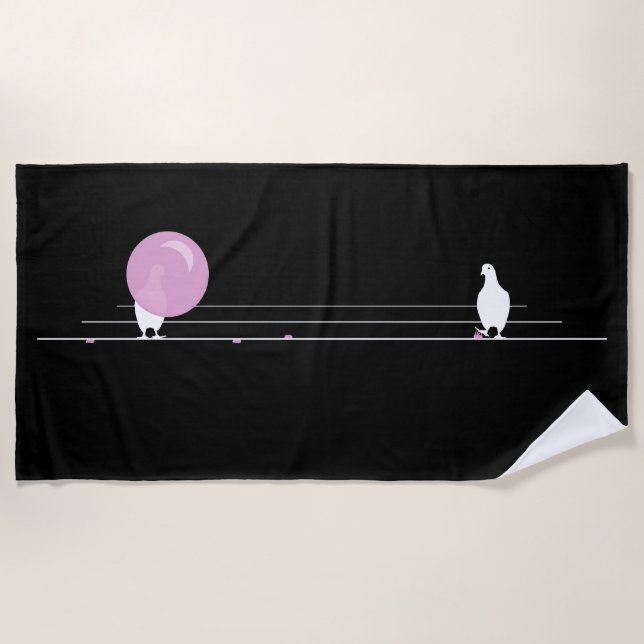 Serviette De Plage Joli Bubble rose Bubble Oiseaux de gomme sur un fi (Devant)