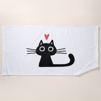 Serviette De Plage Joli chat noir avec cœur Chatons Saint-Valentin C