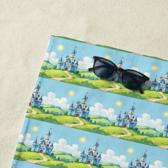 Serviette De Plage Joli château bleu et blanc (En situation)