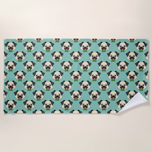 Serviette De Plage Joli chien Carlin avec Papillon (Devant)