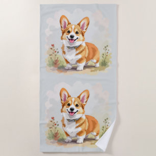 Serviette De Plage Joli chien Pembroke Welsh Corgi rouge