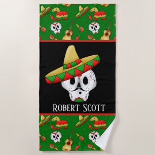 Serviette De Plage Joli crâne mexicain ajouter nom