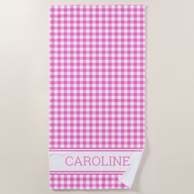 Serviette De Plage Joli damier à carreaux rose et blanc (Devant)