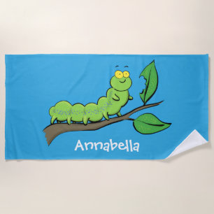 Serviette De Plage Joli dessin animé de chenille verte mignonne