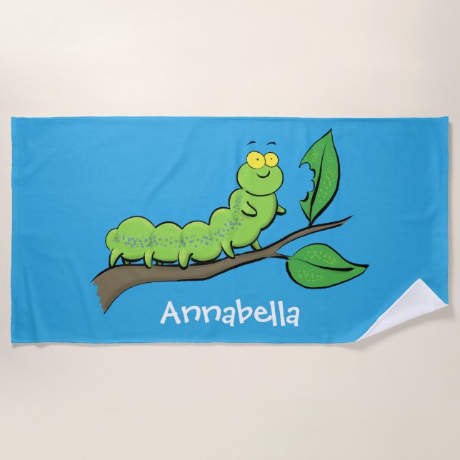 Serviette De Plage Joli dessin animé de chenille verte mignonne (Devant)