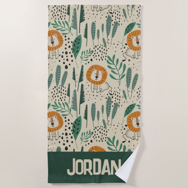 Serviette De Plage Joli Doodle Lion Jungle Rainforest Motif (Devant)