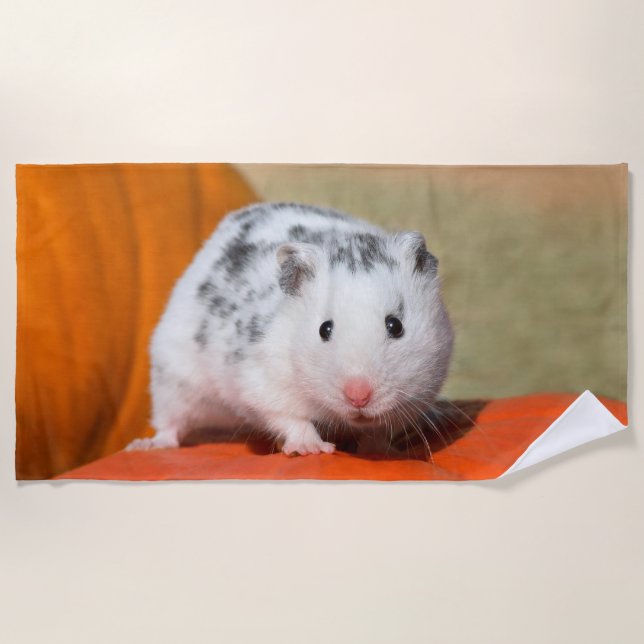 Serviette De Plage Joli Hamster syrien blanc noir tacheté drôle anima (Devant)