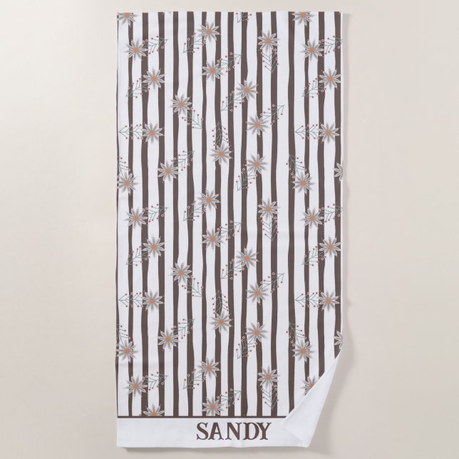 Serviette De Plage joli monogramme floral nom  (Devant)