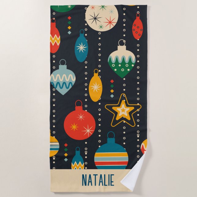 Serviette De Plage Joli monogramme ornement bleu marine (Devant)