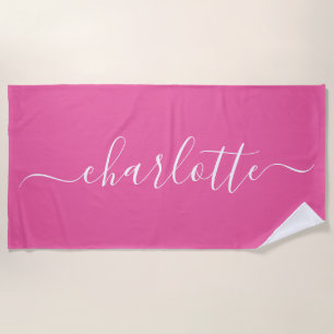 Serviette De Plage Joli nom de script tendance personnalisé rose chau