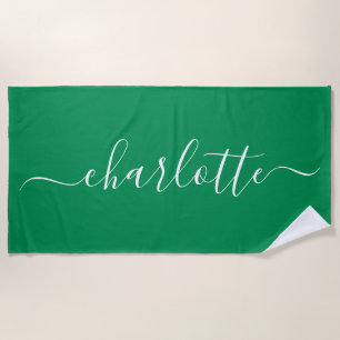Serviette De Plage Joli Nom de Script Vert Kelly Tendance Personnalis