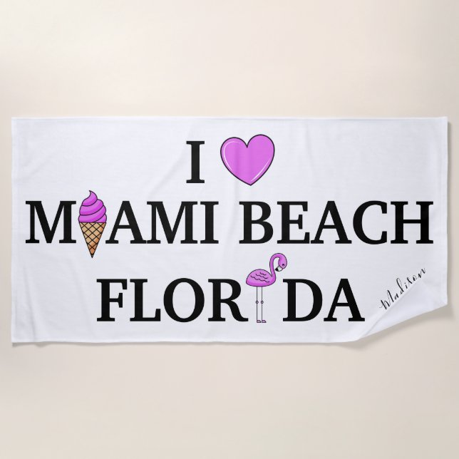 Serviette De Plage Joli nom personnalisé Miami Beach (Devant)