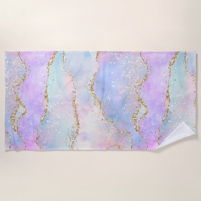 Serviette De Plage Joli Pastel Agate | Aquarelle de la veine Parties  (Devant)