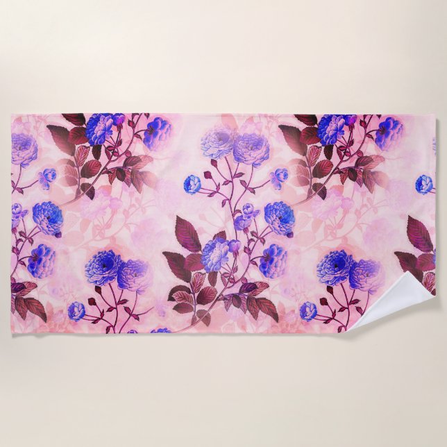 Serviette De Plage Joli rose avec / Purple Floral Print (Devant)