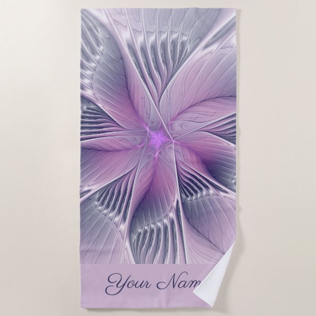 Serviette De Plage Joli rose Fleur moderne Abstrait Nom fractal (Devant)